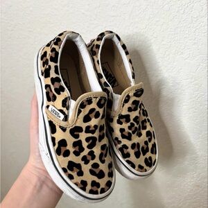 Vans Kids Slip-On Leopard Print Sneakers - Tan & Black